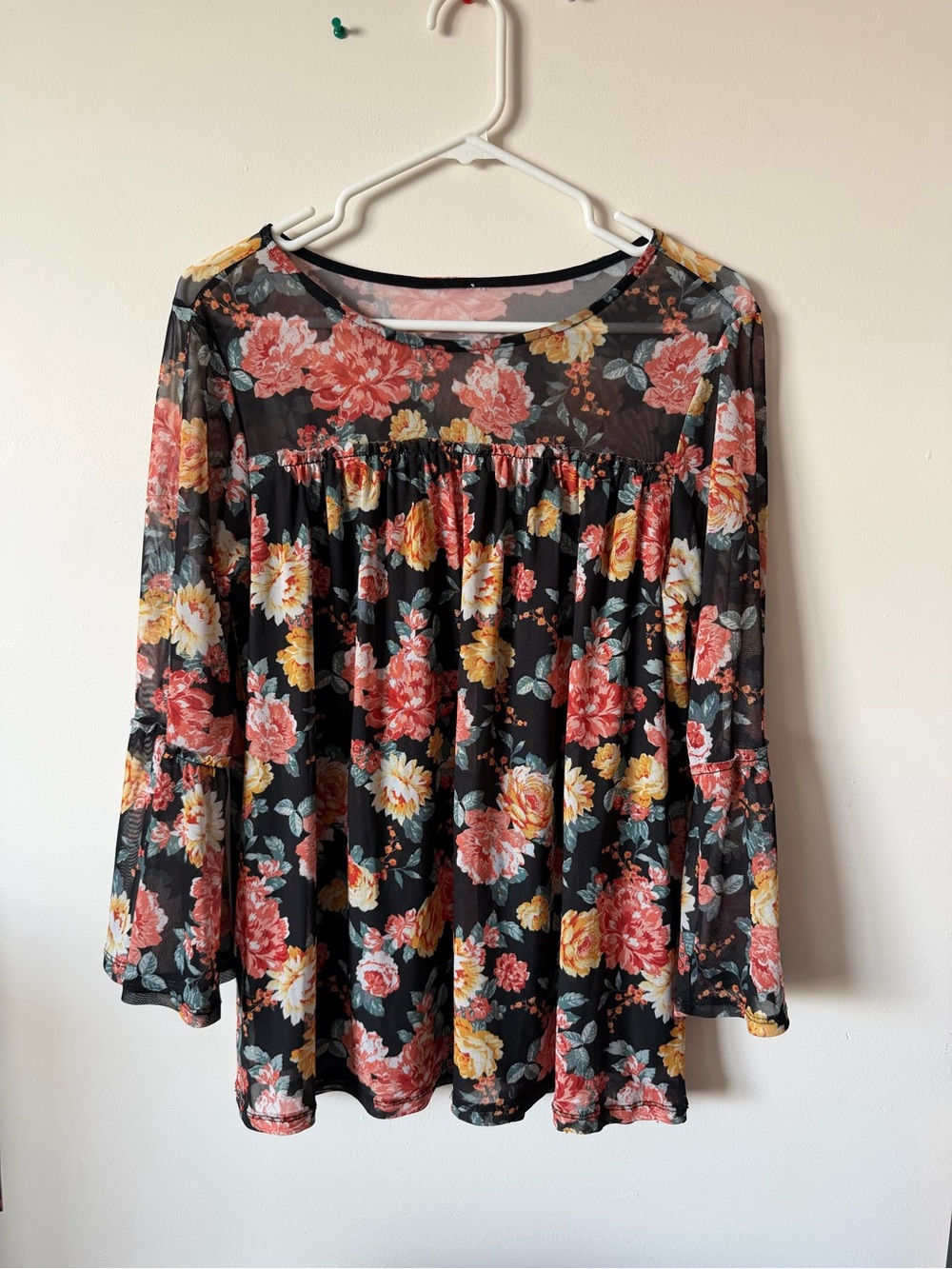 Floral Black Long-Sleeve Peasant Top - Black Floral